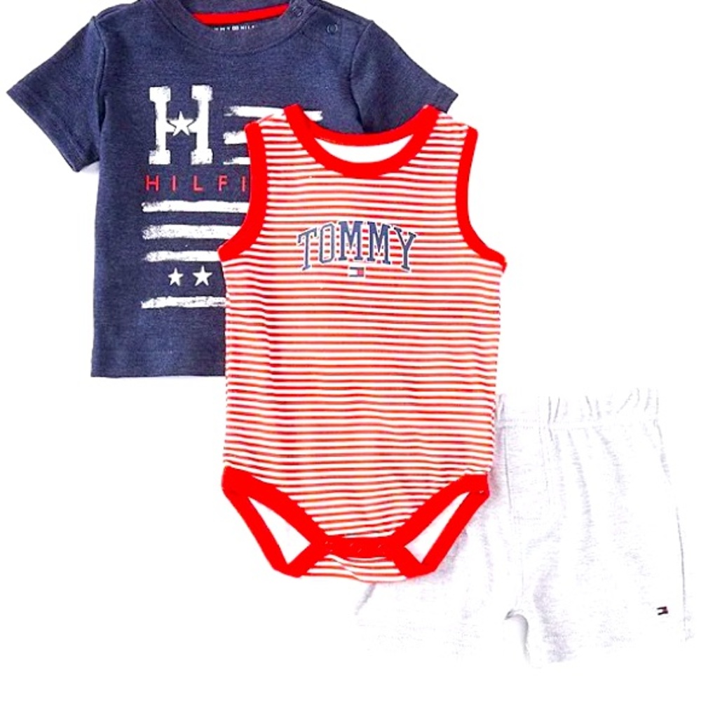 Tommy Hilfiger Baby Boy short sleeves tee,bodysuit and a short 3-piece Set